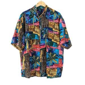 Vintage Mens 100% Silk Short Sleeve Button Up Hawaiian Aloha Shirt Size L